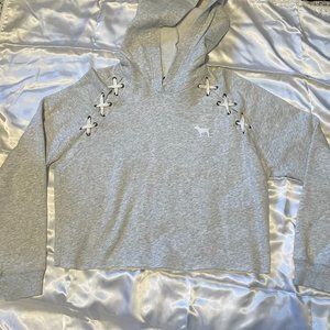 PINK Victoria's Secret Cropped Gray Laced Sweatshirt Size Medium